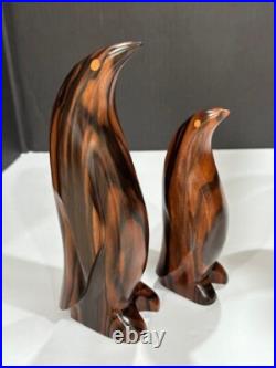 Vintage Solid Wood Penguin LOT of 2 Sculpture- Emperer Penguin Wood Sculpture