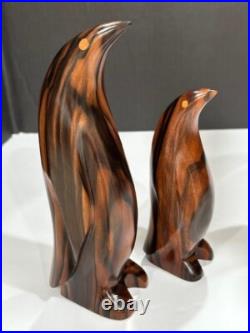 Vintage Solid Wood Penguin LOT of 2 Sculpture- Emperer Penguin Wood Sculpture