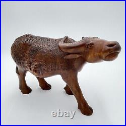 Vintage Solid Wood Water Buffalo Hand Carved Sculpture Large 12 x 7 NICE