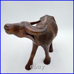 Vintage Solid Wood Water Buffalo Hand Carved Sculpture Large 12 x 7 NICE