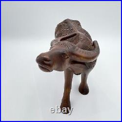 Vintage Solid Wood Water Buffalo Hand Carved Sculpture Large 12 x 7 NICE