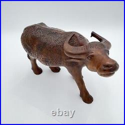 Vintage Solid Wood Water Buffalo Hand Carved Sculpture Large 12 x 7 NICE