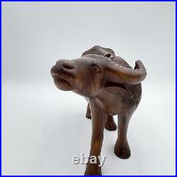 Vintage Solid Wood Water Buffalo Hand Carved Sculpture Large 12 x 7 NICE