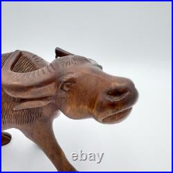 Vintage Solid Wood Water Buffalo Hand Carved Sculpture Large 12 x 7 NICE