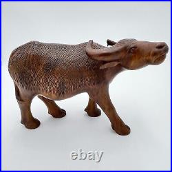 Vintage Solid Wood Water Buffalo Hand Carved Sculpture Large 12 x 7 NICE