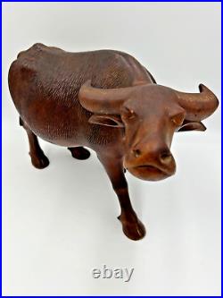 Vintage Solid Wood Water Buffalo Hand Carved Sculpture Large 13 Height