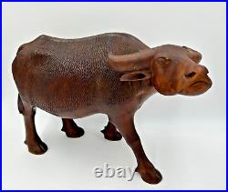 Vintage Solid Wood Water Buffalo Hand Carved Sculpture Large 13 Height