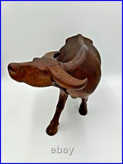 Vintage Solid Wood Water Buffalo Hand Carved Sculpture Large 13 Height