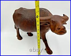 Vintage Solid Wood Water Buffalo Hand Carved Sculpture Large 13 Height