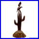 Vintage Southwestern Carved Wood Bird & Cactus Sculpture