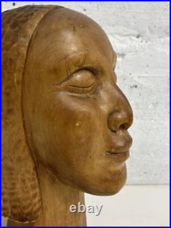 Vintage Stunning Wood Sculpture African Bust, Signed