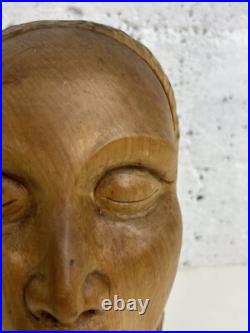 Vintage Stunning Wood Sculpture African Bust, Signed