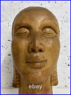 Vintage Stunning Wood Sculpture African Bust, Signed