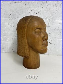 Vintage Stunning Wood Sculpture African Bust, Signed