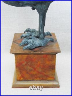 Vintage Surreal Bird Carving, Raven Wood Sculpture, Ray Kobald