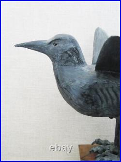 Vintage Surreal Bird Carving, Raven Wood Sculpture, Ray Kobald