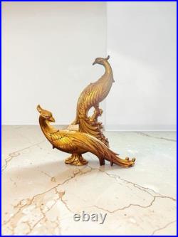 Vintage Syroco Wood Figural Peacock Statues Sculpture Hollywood Regency Pair