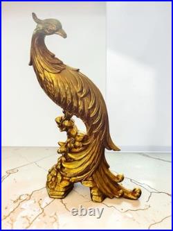 Vintage Syroco Wood Figural Peacock Statues Sculpture Hollywood Regency Pair