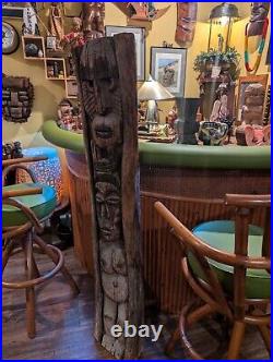 Vintage TIKI Bar Hawaiian Polynesian Wood Sculpture Statue, 1950s Totem Pole