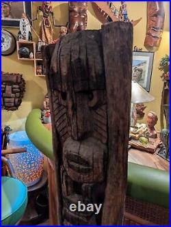 Vintage TIKI Bar Hawaiian Polynesian Wood Sculpture Statue, 1950s Totem Pole