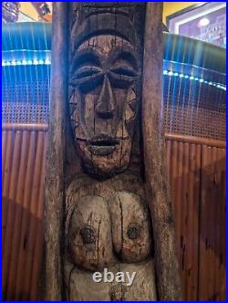 Vintage TIKI Bar Hawaiian Polynesian Wood Sculpture Statue, 1950s Totem Pole