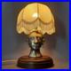 Vintage Table Lamp Sculpture Woman Face Aluminum Base Wood With Shade