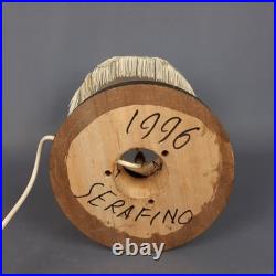 Vintage Table Lamp Sculpture Woman Face Aluminum Base Wood With Shade