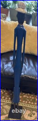 Vintage Tall Hand Carved Wood Folk Art Sculpture African Style Figure Blue 39