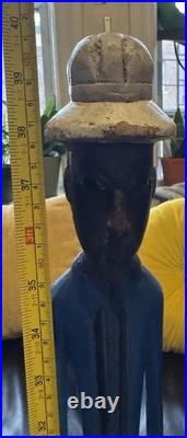 Vintage Tall Hand Carved Wood Folk Art Sculpture African Style Figure Blue 39
