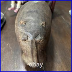 Vintage, Teak Wood Large 3lb Hand Carved Wooden Hippo 9 inch Figure