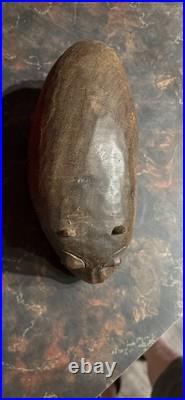 Vintage, Teak Wood Large 3lb Hand Carved Wooden Hippo 9 inch Figure