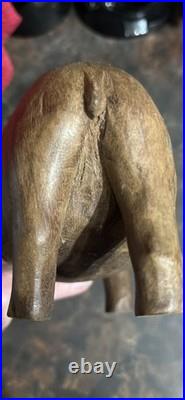 Vintage, Teak Wood Large 3lb Hand Carved Wooden Hippo 9 inch Figure