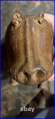 Vintage, Teak Wood Large 3lb Hand Carved Wooden Hippo 9 inch Figure