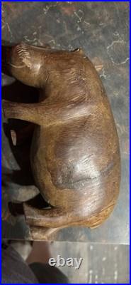 Vintage, Teak Wood Large 3lb Hand Carved Wooden Hippo 9 inch Figure