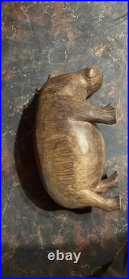 Vintage, Teak Wood Large 3lb Hand Carved Wooden Hippo 9 inch Figure