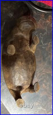 Vintage, Teak Wood Large 3lb Hand Carved Wooden Hippo 9 inch Figure
