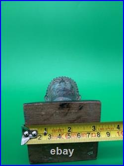 Vintage Thai Bronze Buddha Head Sculpture Flame Ushnisha Patina Wood Stand