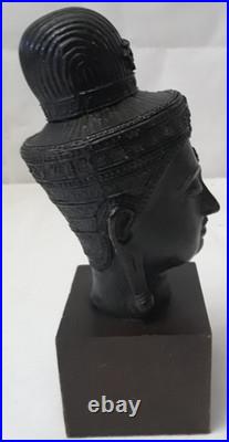 Vintage Thai Bronze Buddha Head Sculpture on Wood Stand 7