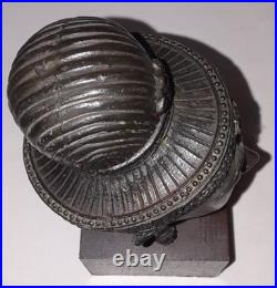 Vintage Thai Bronze Buddha Head Sculpture on Wood Stand 7