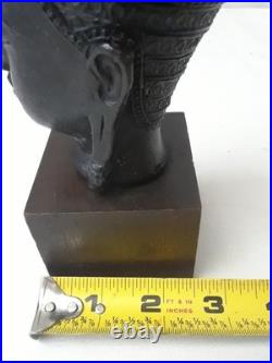 Vintage Thai Bronze Buddha Head Sculpture on Wood Stand 7