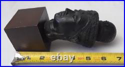 Vintage Thai Bronze Buddha Head Sculpture on Wood Stand 7