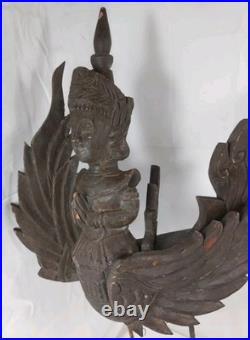 Vintage Thai Carved Wood Garuda Figure Winged Deity Sculpture Statue