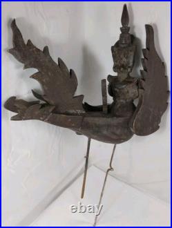Vintage Thai Carved Wood Garuda Figure Winged Deity Sculpture Statue