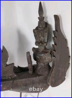 Vintage Thai Carved Wood Garuda Figure Winged Deity Sculpture Statue