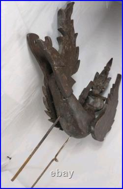 Vintage Thai Carved Wood Garuda Figure Winged Deity Sculpture Statue