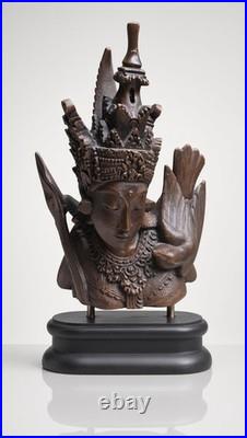Vintage Thai Hand Carved Wood Celestial Woman Goddess Bird Bust 14 Sculpture