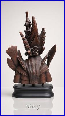 Vintage Thai Hand Carved Wood Celestial Woman Goddess Bird Bust 14 Sculpture