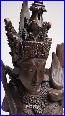 Vintage Thai Hand Carved Wood Celestial Woman Goddess Bird Bust 14 Sculpture
