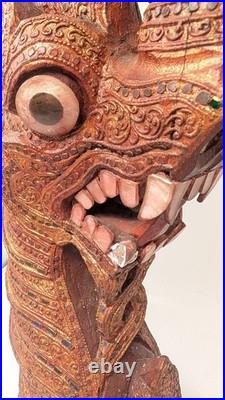 Vintage Thailandese teak wood dragon head collectible decoration