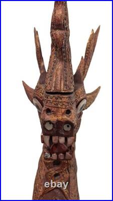 Vintage Thailandese teak wood dragon head collectible decoration